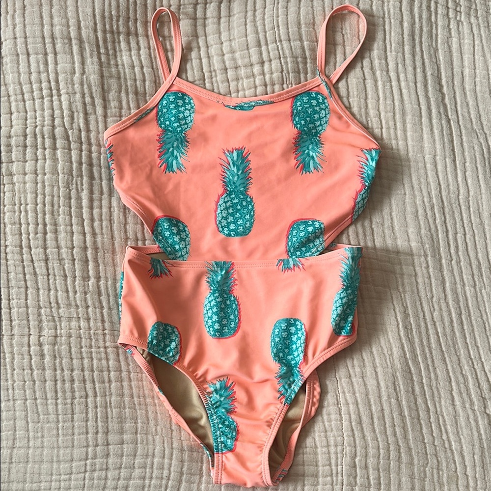Kids Pineapple Print Swimsuit - Orange and Green